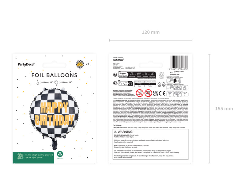 Globo metalizado redondo - bandera de partida Happy Birthday