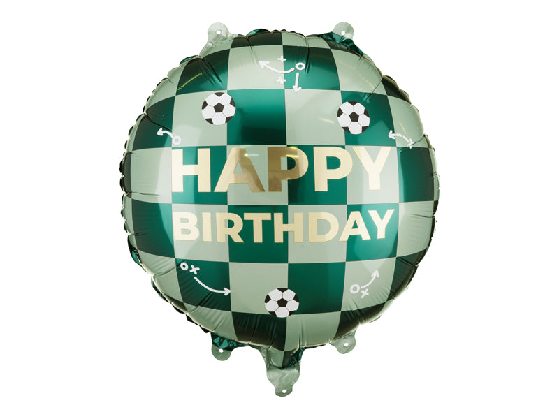 Globo metalizado redondo - verde con pelotas de fútbol