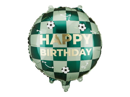 Globo metalizado redondo - verde con pelotas de fútbol