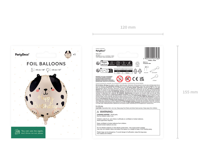 Globo metalizado redondo - perrito Happy Birthday