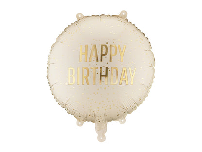 Globo metalizado redondo - Happy Birthday crema