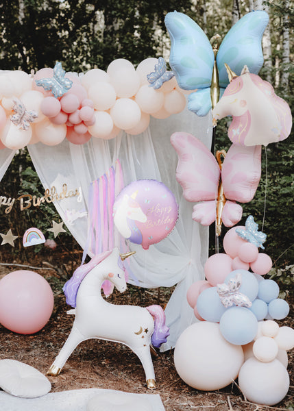 Globo metalizado redondo - unicornio Happy Birthday