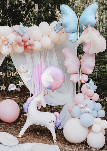 Globo metalizado redondo - unicornio Happy Birthday