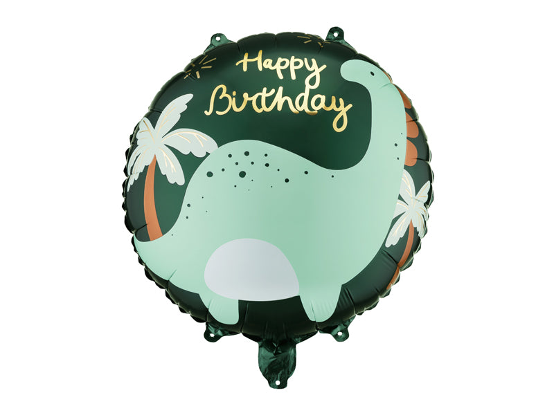 Globo metalizado redondo - dinosaurio Happy Birthday