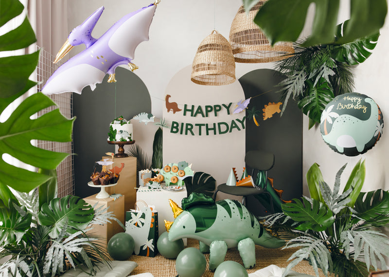 Globo metalizado redondo - dinosaurio Happy Birthday