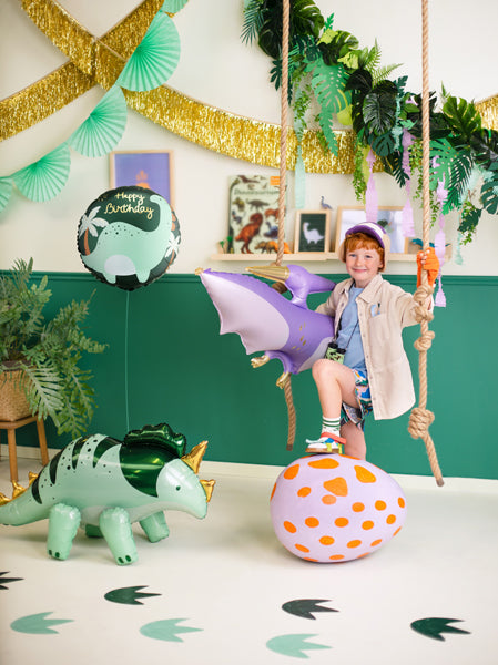 Globo metalizado redondo - dinosaurio Happy Birthday