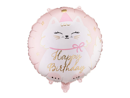 Globo metalizado redondo - gatito Happy Birthday