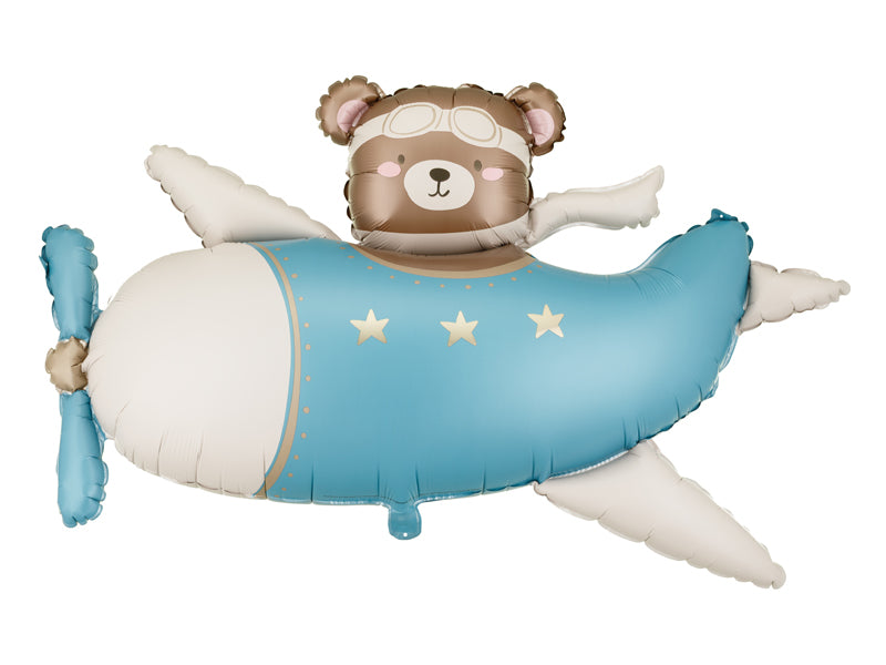 Globo metalizado - oso en avión celeste