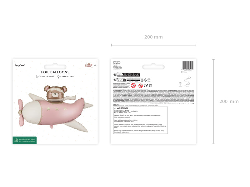 Globo metalizado - oso en avión rosado