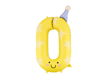 Globo metalizado 0 con carita - 86cm amarillo