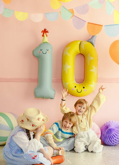 Globo metalizado 0 con carita - 86cm amarillo