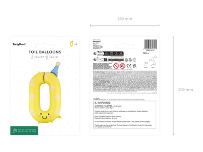 Globo metalizado 0 con carita - 86cm amarillo