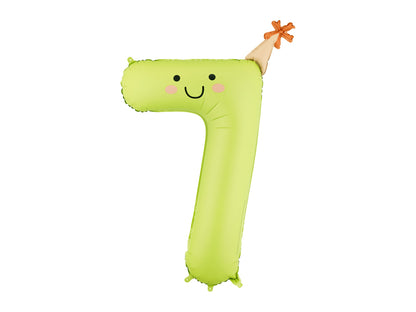 Globo metalizado 7 con carita - 86cm verde limon