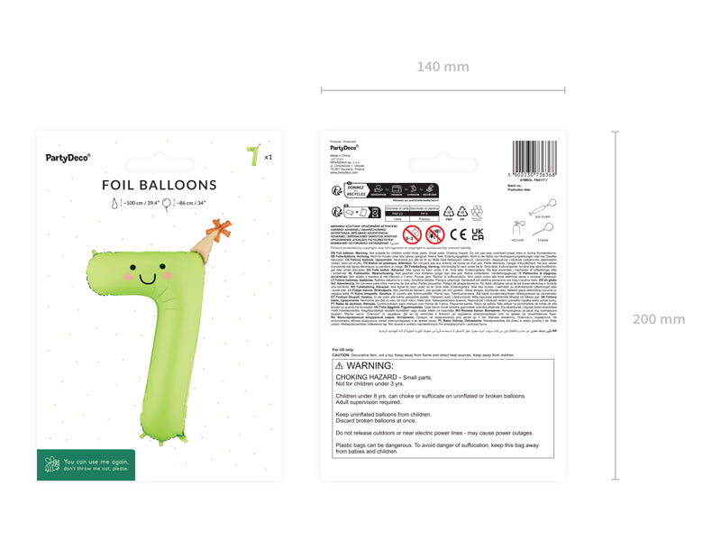 Globo metalizado 7 con carita - 86cm verde limon