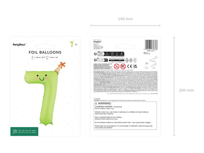 Globo metalizado 7 con carita - 86cm verde limon