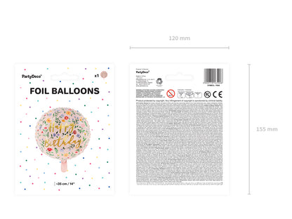 Globo metalizado redondo - flores Happy Birthday
