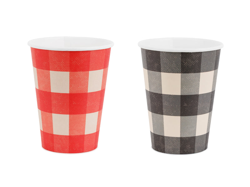 Vasos cuadros rojo y negro con blanco - grandes