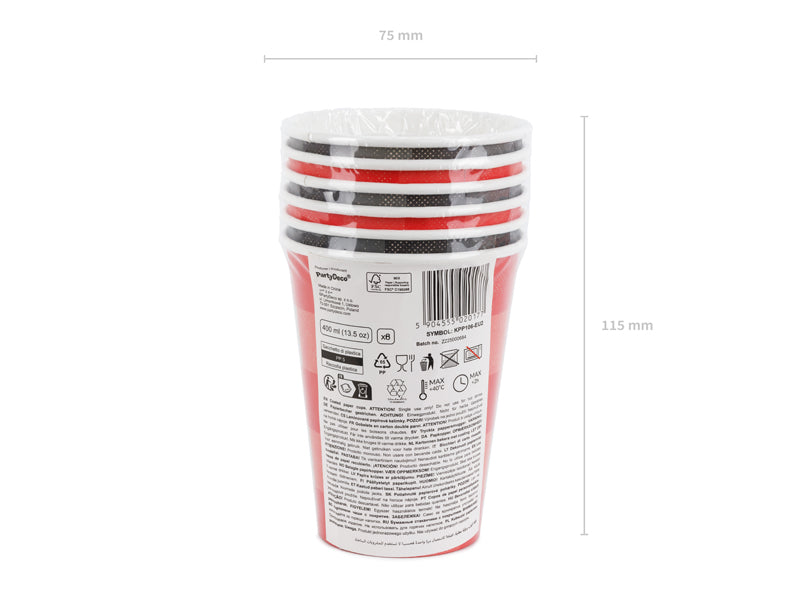 Vasos cuadros rojo y negro con blanco - grandes
