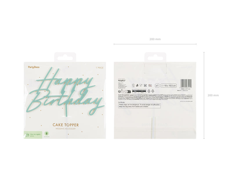 Topper de acrílico - Happy Birthday verde menta