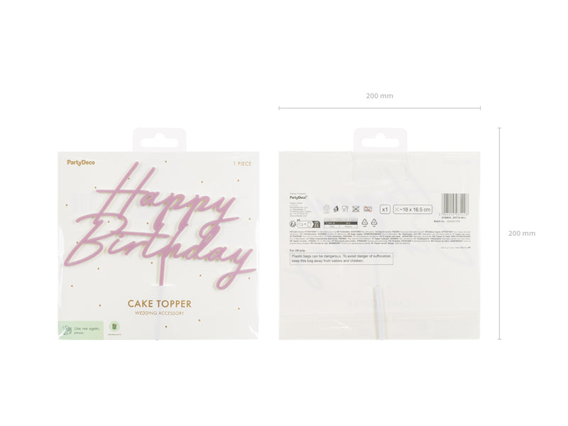 Topper de acrílico - Happy Birthday rosado