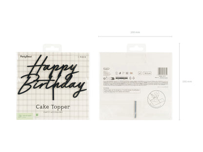 Topper de acrílico - Happy Birthday negro