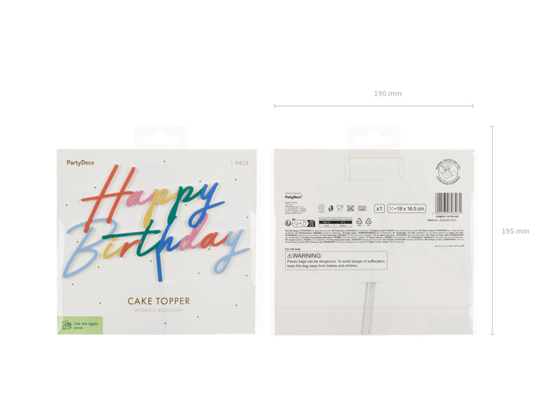 Topper de acrílico - Happy Birthday multicolor