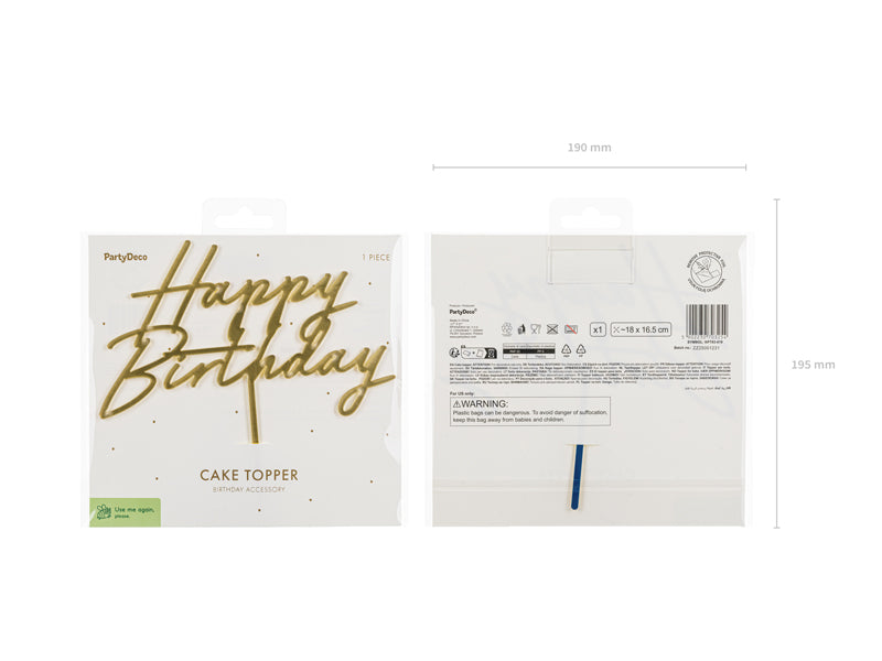Topper de acrílico - Happy Birthday dorado