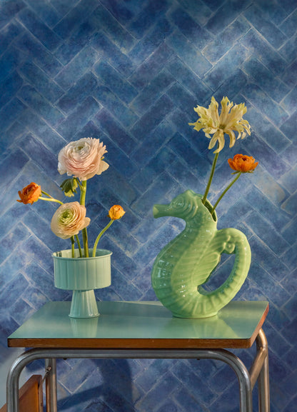 Portamacetas de metal con pie - verde agua