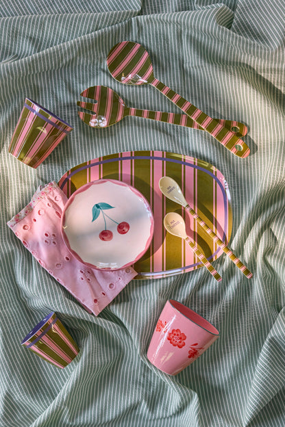 Vaso de melamina - rayas olivo y rosado