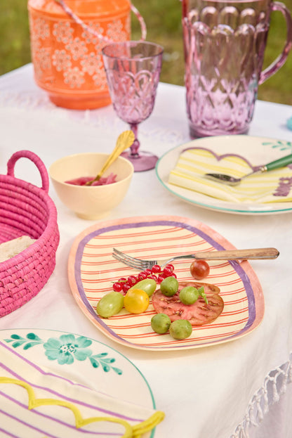 Plato de melamina rectangular - rayas rosadas