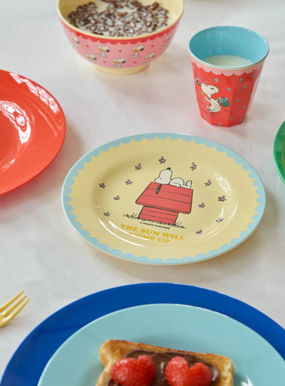 Plato de melamina redondo - amarillo con Snoopy en su casita