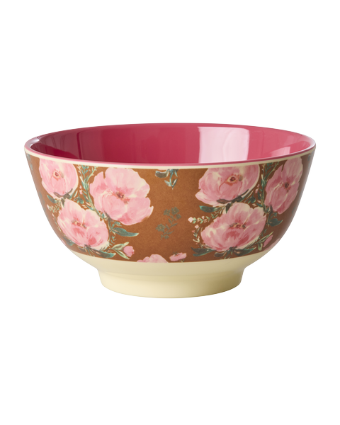 Bowl de melamina mediano - rosas sobre camel
