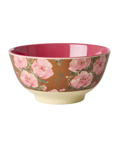 Bowl de melamina mediano - rosas sobre camel