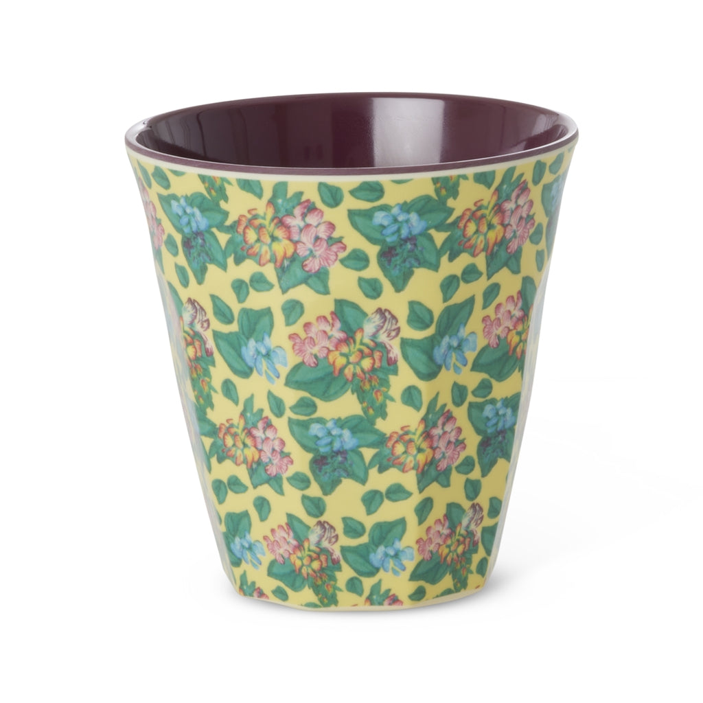 Vaso de melamina - flores pequeñas sobre amarillo