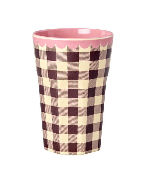 Vaso de melamina alto - cuadrillé y orilla con ondas