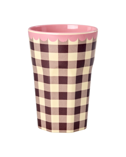 Vaso de melamina alto - cuadrillé y orilla con ondas