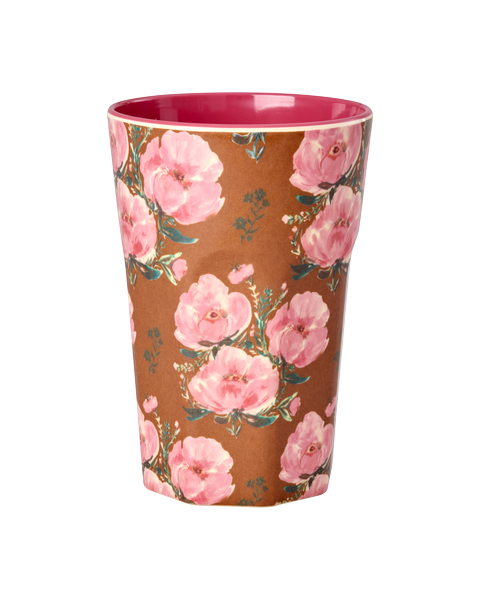 Vaso de melamina alto - rosas sobre camel