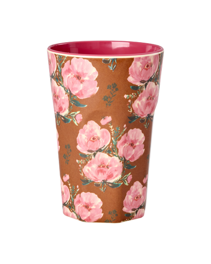 Vaso de melamina alto - rosas sobre camel