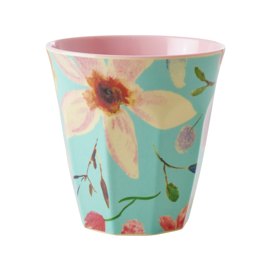 Vaso de melamina - flores grandes sobre turquesa