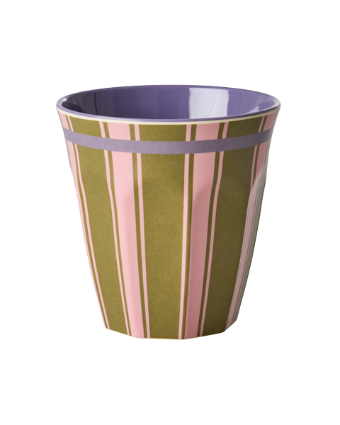Vaso de melamina - rayas olivo y rosado