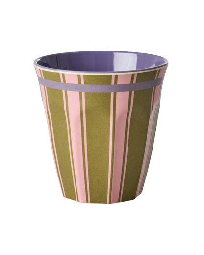 Vaso de melamina - rayas olivo y rosado