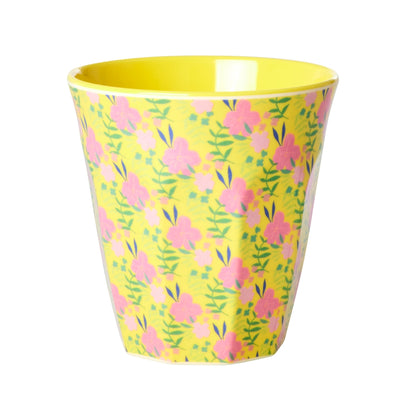 Vaso de melamina - flores rosadas con interior amarillo