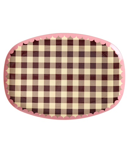 Plato de melamina rectangular - cuadrillé y orilla con ondas