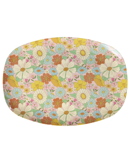 Plato de melamina rectangular - flower power