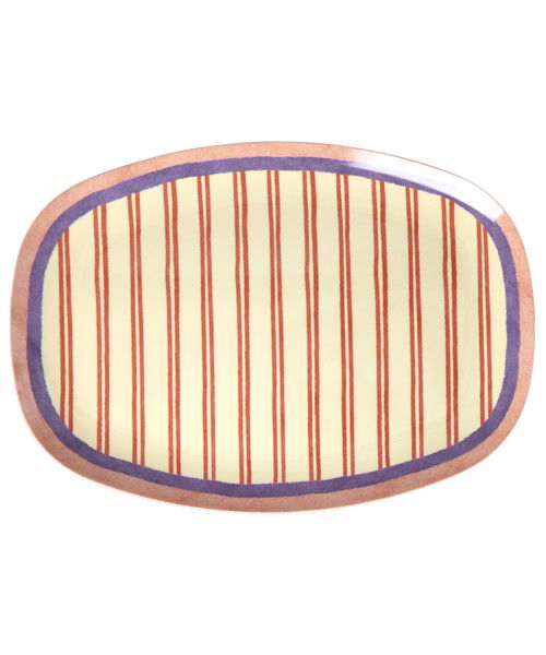 Plato de melamina rectangular - rayas rosadas