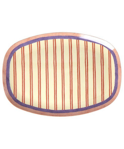 Plato de melamina rectangular - rayas rosadas