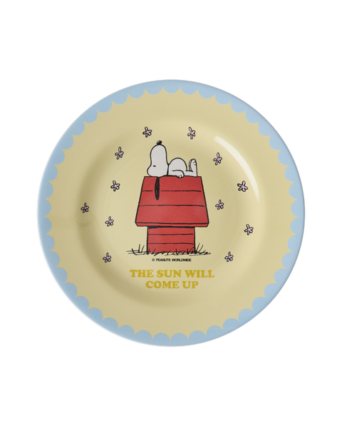 Plato de melamina redondo - amarillo con Snoopy en su casita