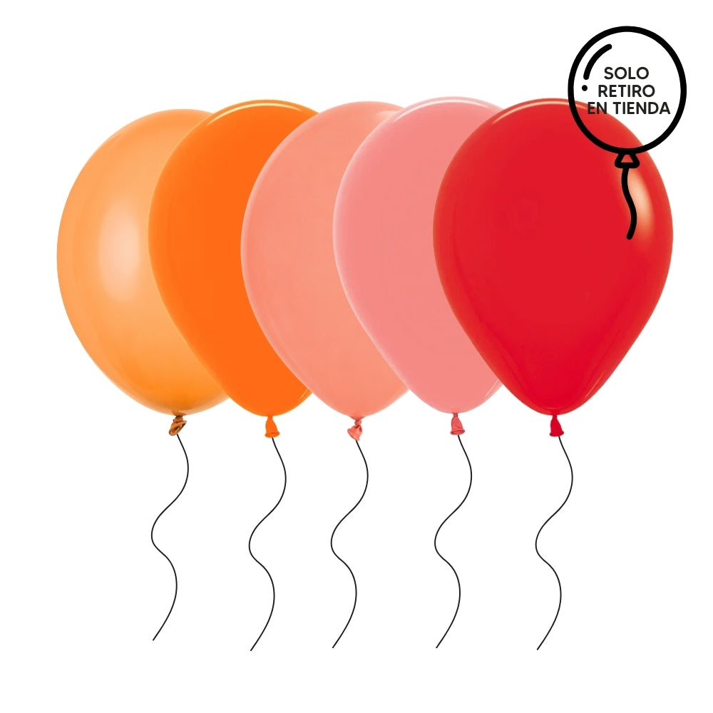 Globo 30cm inflado con helio - naranjos y rojo (elige el color )
