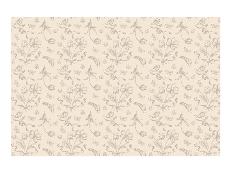 Mantel con flores grises sobre beige (plástico acolchado)