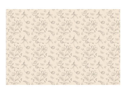 Mantel con flores grises sobre beige (plástico acolchado)